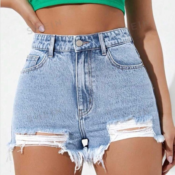 Shein Raw Hem Denim Shorts - Picture 4 of 11